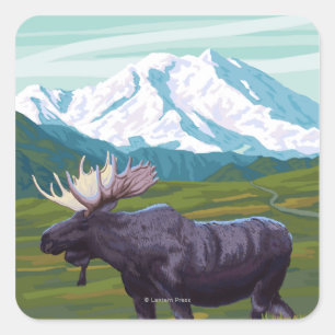 Moose Scene - Wrangell, Alaska Square Sticker