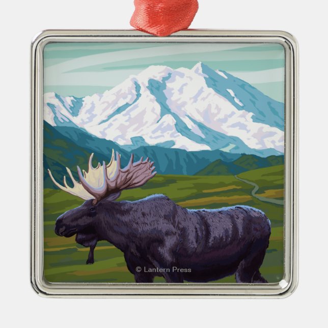 Moose Scene - Yukon, Alaska Metal Tree Decoration (Front)