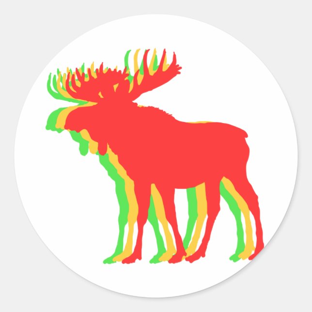 Moose  shadow colours - Choose background colour Classic Round Sticker (Front)