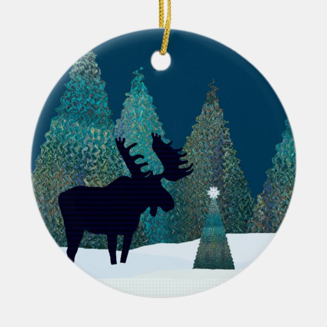 Moose Silent Night Wonder Ceramic Tree Decoration (Front)