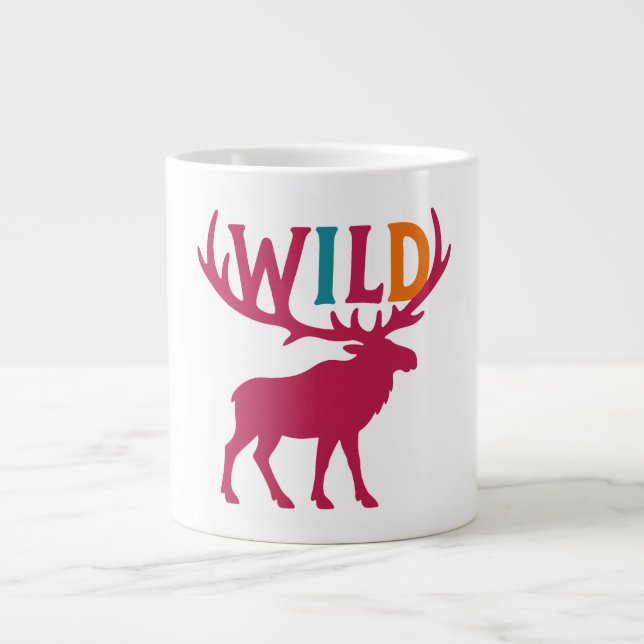 Moose silhouette art with wild antler typography large coffee mug (Front)