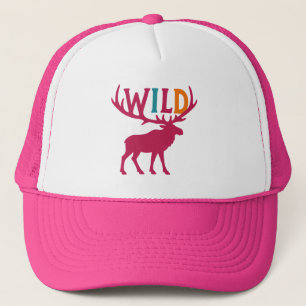 Moose silhouette art with wild antler typography trucker hat
