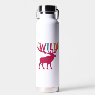 Moose silhouette art with wild antler typography water bottle