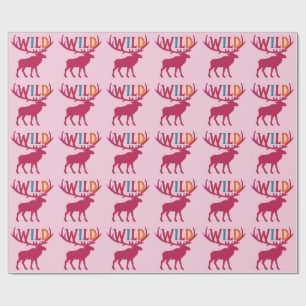 Moose silhouette art with wild antler typography wrapping paper