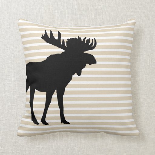 Image of Moose Silhouette Stripe Pattern Throw Pillow