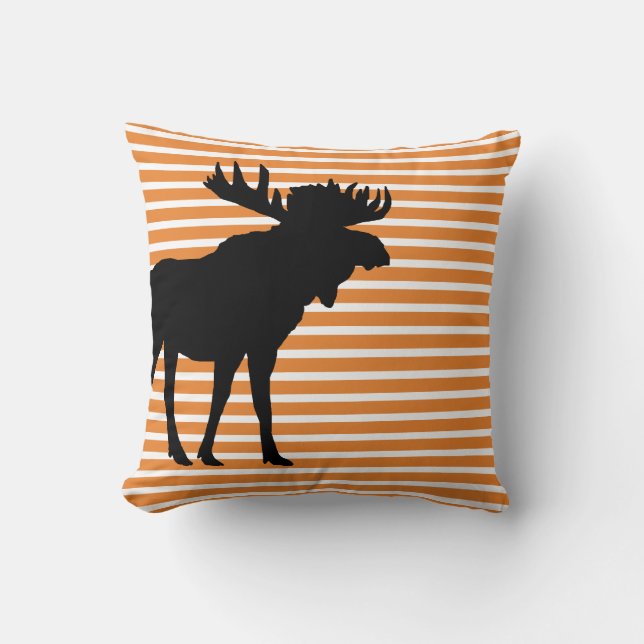 Moose Silhouette Stripe Pattern Throw Pillow (Front)