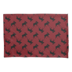 Moose Silhouettes on Red. Pillowcase