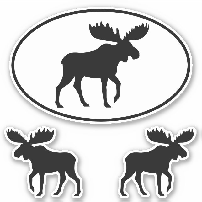 Moose Silhouettes Oval and Die Cut Sticker Set (Front)