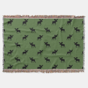 Moose Silhouettes Pattern   Wildlife Country Green Throw Blanket
