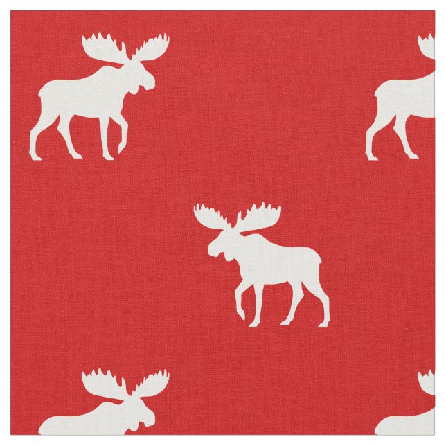 Moose Silhouettes Red and White Patterned Fabric (Close Up)