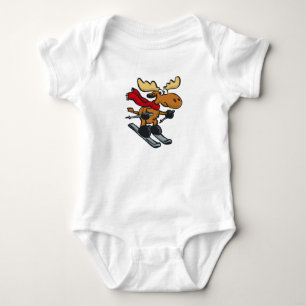 Moose skier cartoon   choose background colour baby bodysuit