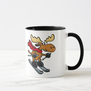 Moose skier cartoon   choose background colour mug