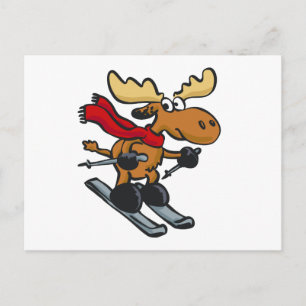 Moose skier cartoon   choose background colour postcard