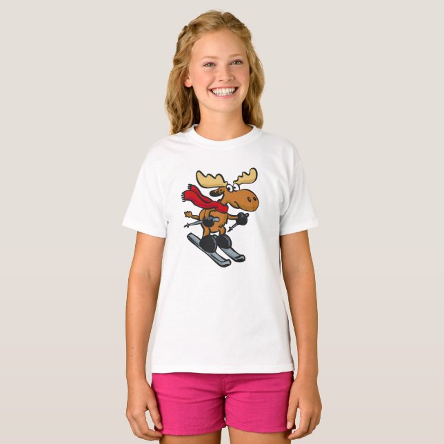 Moose skier cartoon | choose background colour T-Shirt (Front Full)