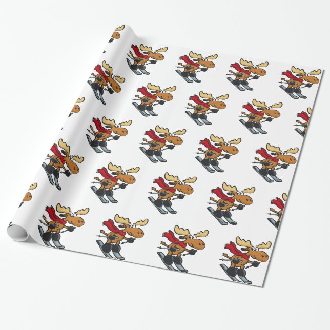 Moose skier cartoon | choose background colour wrapping paper (Unrolled)