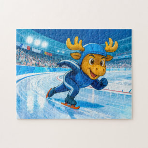 Moose Speed Skating on a Frozen Ice Track Jigsaw Puzzle