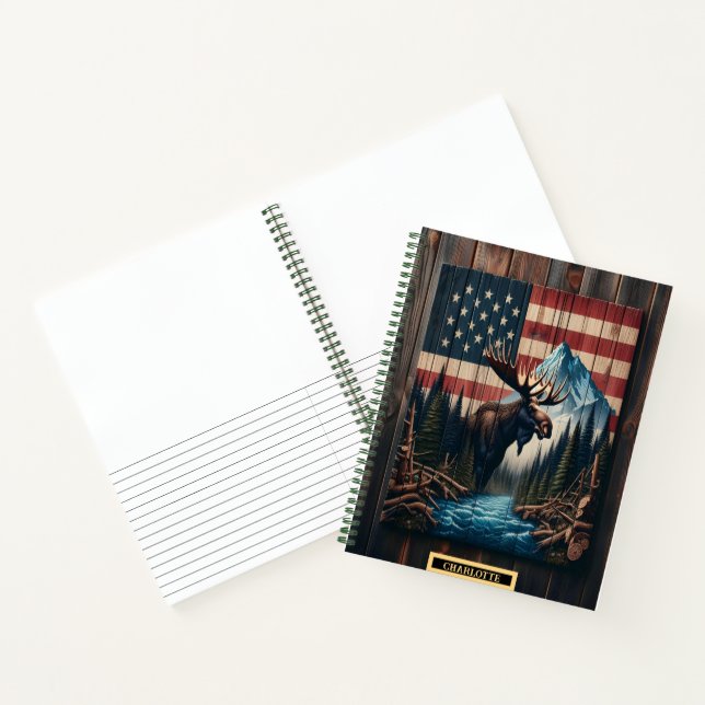Moose stands proudly in rustic setting notebook (Inside)
