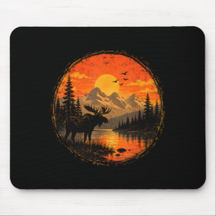 Moose sunset mountain forest lake wilderness mouse mat