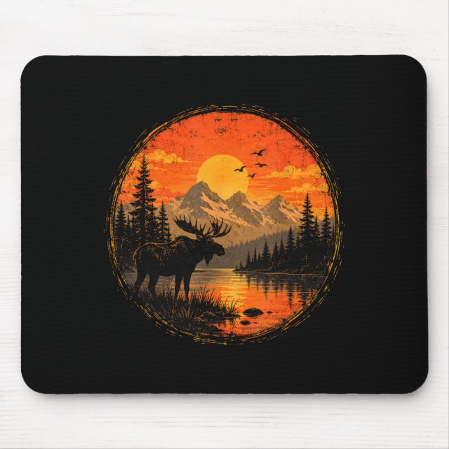 Moose sunset mountain forest lake wilderness mouse mat (Front)