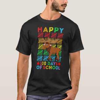 Moose Teacher Student Happy 100 Days of School T-Shirt