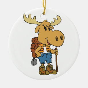 Moose traveller with backpack   choose back colour ceramic tree decoration