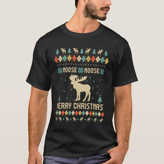 Moose Ugly Christmas Sweater T-Shirt (Front)