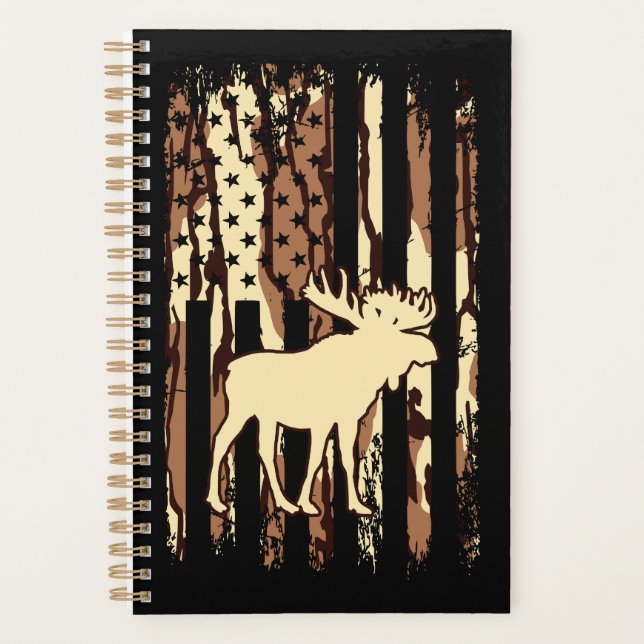 Moose US American Flag Hunting Elk Planner (Front)