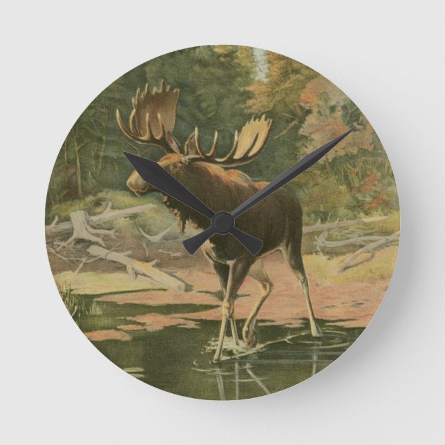 Moose Walking in Water Round Clock (Front)
