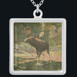 Moose Walking in Water Silver Plated Necklace<br><div class="desc">Do you live far away from nature? This beautiful and yet classical image gives an impression of peacefulness and the colours of the moose walking in water are accurate which makes this image very realistic. Get this nature styled art on your favourite products!</div>