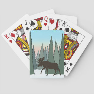 Moose Walking in Winter Forest Playing Cards
