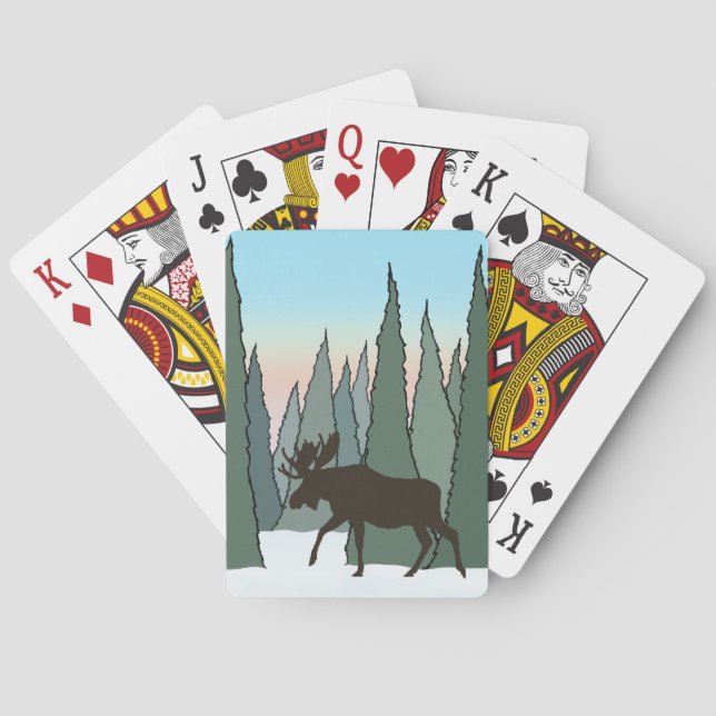 Moose Walking in Winter Forest Playing Cards (Back)