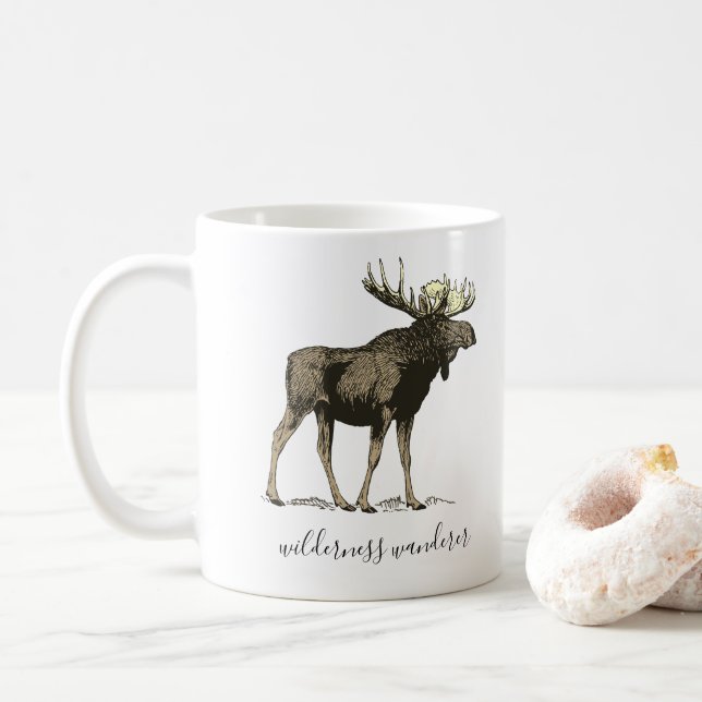 Moose Wander In The Wilderness White Enamel Camper Coffee Mug (With Donut)