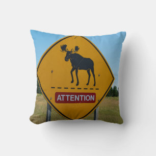 Moose Warning Sign Cushion