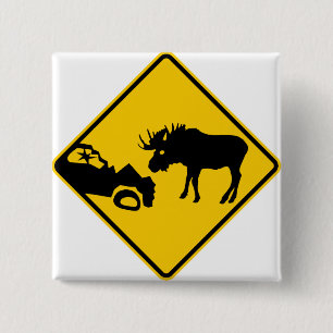 Moose Warning Sign from Gros Morne National Park 15 Cm Square Badge