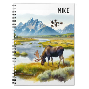 Moose Watercolor Ai Art Monogram Notebook