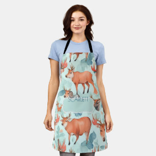 Moose Watercolor Colorful Personalized Pattern Apron