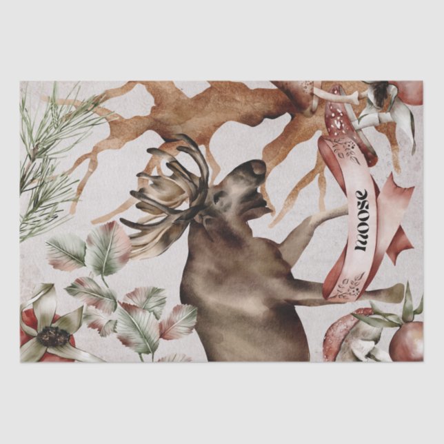 Moose Watercolor Fall Mysterious Autumn Oracle Tissue Paper (Front)
