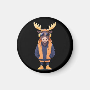 Moose Wearing Hoodie Funny Cool Animal Character Magnet