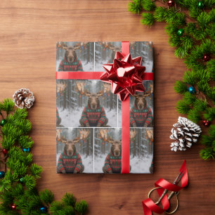 Moose Wearing Ugly Christmas Sweater Wrapping Paper