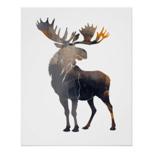 Moose Wildlife Nature Illustration Silhouette Joy Poster