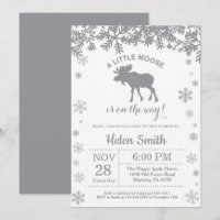 Moose Winter Baby Shower Snowflake Invitation