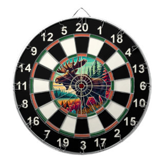 Moose with Antlers in Target Dartboard