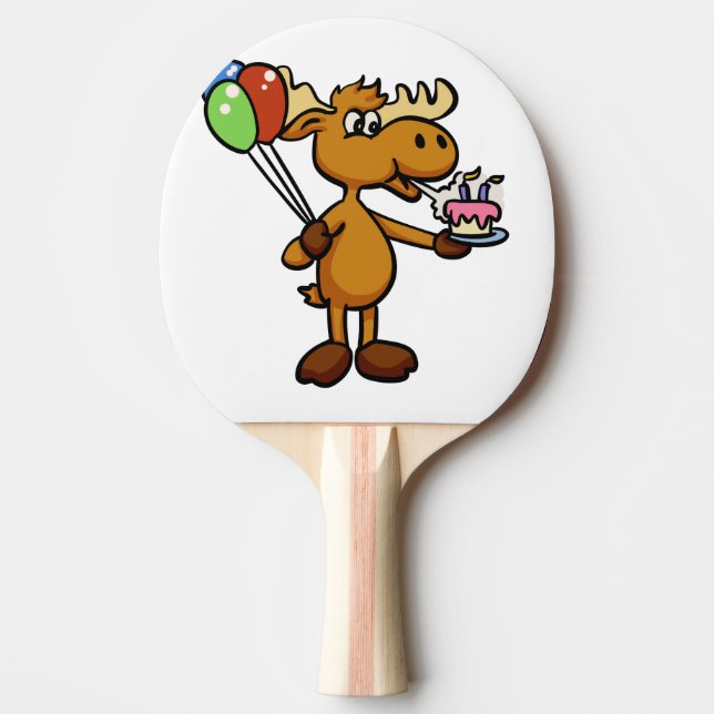Moose with balloon and cake | choose back colour ping pong paddle (Front)