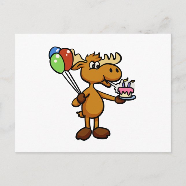 Moose with balloon and cake | choose back colour postcard (Front)