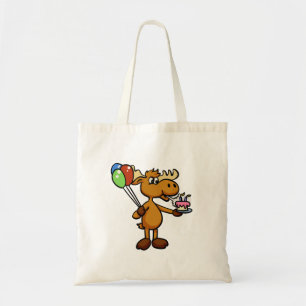 Moose with balloon and cake   choose back colour tote bag