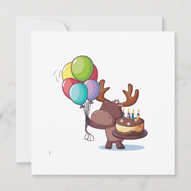 Moose with balloon and cake  invitation (Front)