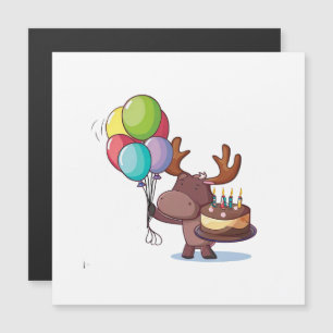 Moose with balloon and cake magnetic invitation