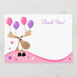 Moose with balloons fun girly flat thank you card