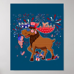 Moose With Fireworks Sunglasses Hat Merica Funny Poster
