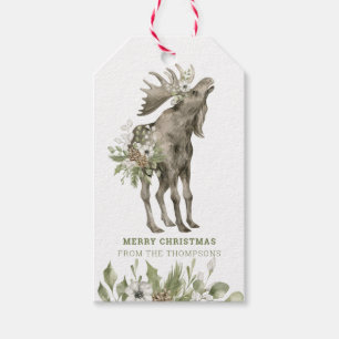 Moose with Flowers   Merry Christmas Gift Tags